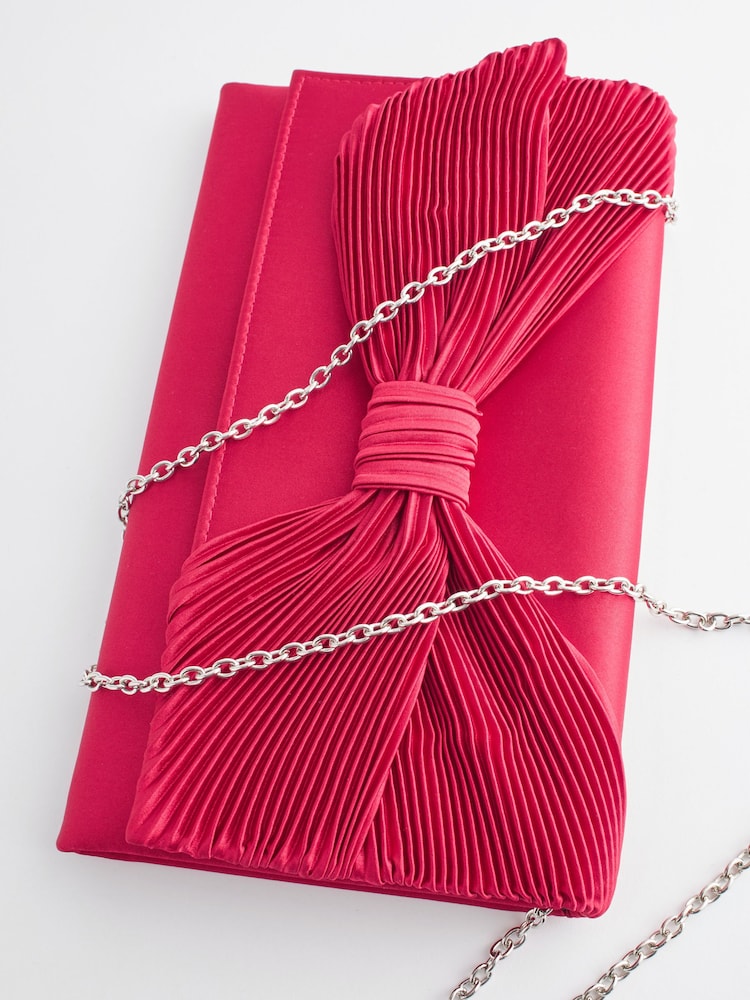 Red Pleat Satin Bow Clutch - Image 7 of 9