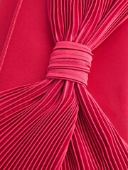 Red Pleat Satin Bow Clutch - Image 8 of 9
