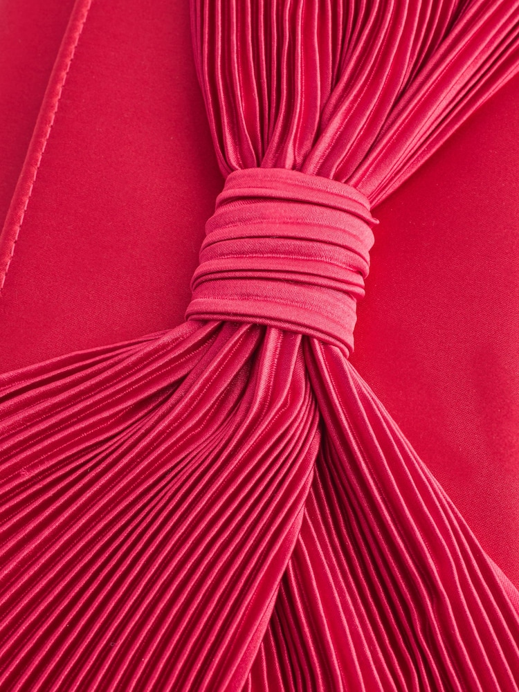 Red Pleat Satin Bow Clutch - Image 8 of 9