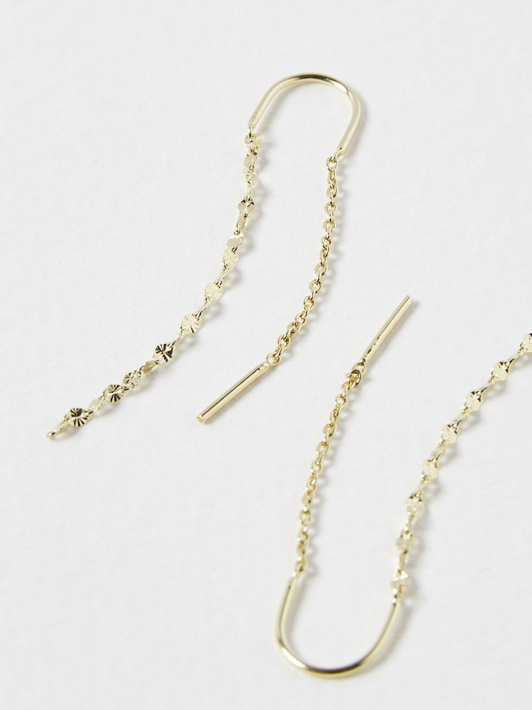 Oliver Bonas Gold Tone Renata Interest Chain Thread Through Drop Earrings - Image 1 of 4