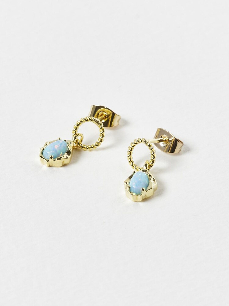 Oliver Bonas Blue Dara Opalite Loop Gold Plated Drop Earrings - Image 1 of 5 Oliver Bonas Blue Dara Opalite Loop Gold Plated Drop Earrings - Image 1 of 5