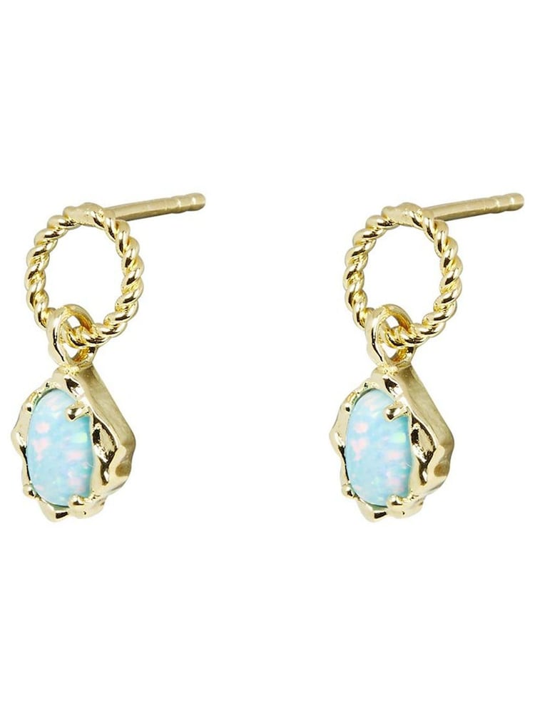 Oliver Bonas Blue Dara Opalite Loop Gold Plated Drop Earrings - Image 2 of 5