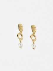Oliver Bonas Gold Tone Aadi Molten Forms Pearl Drop Earrings - Image 1 of 4