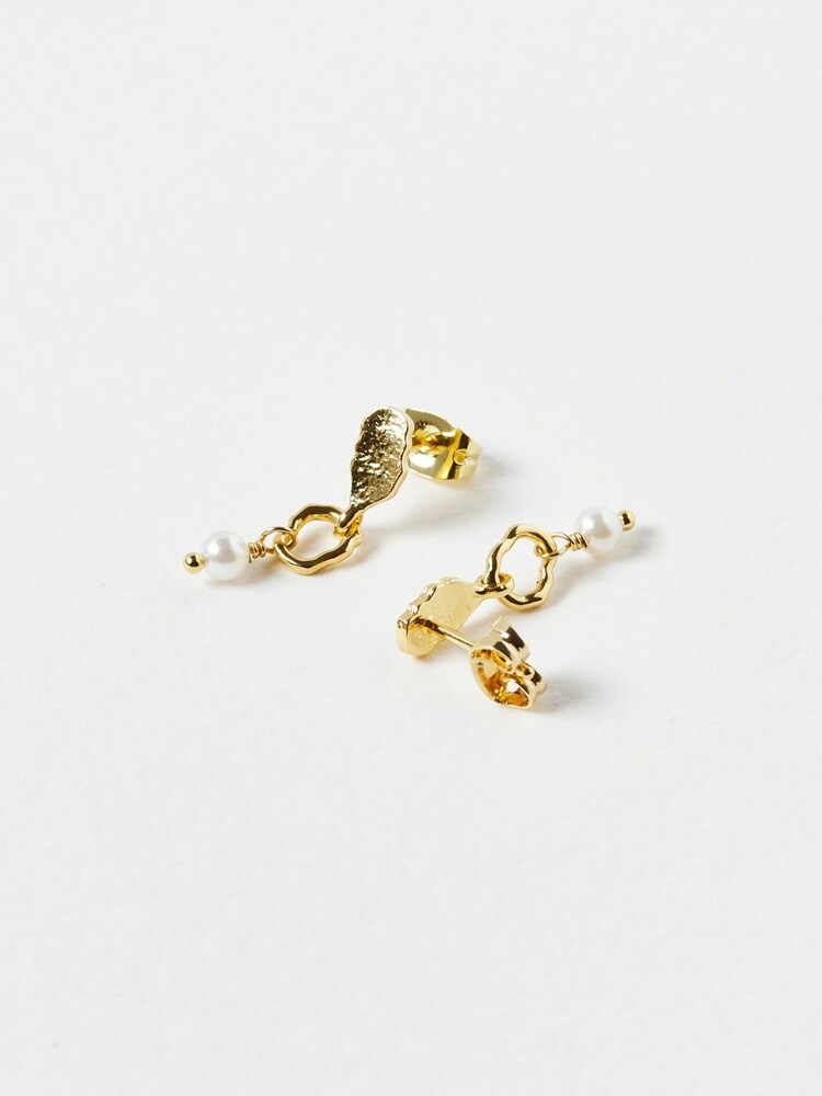 Oliver Bonas Gold Tone Aadi Molten Forms Pearl Drop Earrings - Image 4 of 4