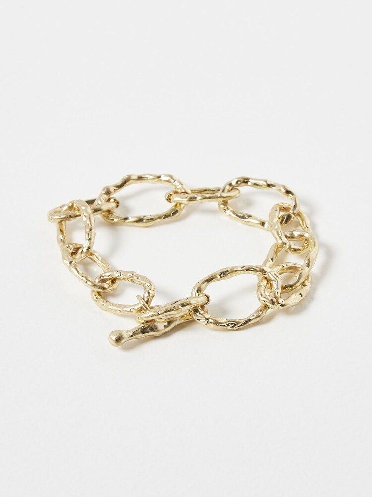 Oliver Bonas Gold Tone Deryn Textured Chunky Links T-Bar Bracelet - Image 1 of 4