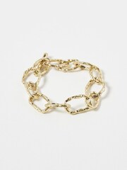 Oliver Bonas Gold Tone Deryn Textured Chunky Links T-Bar Bracelet - Image 2 of 4