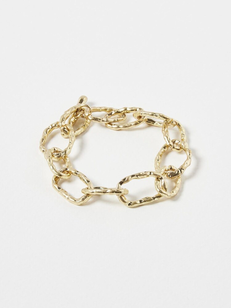 Oliver Bonas Gold Tone Deryn Textured Chunky Links T-Bar Bracelet - Image 2 of 4