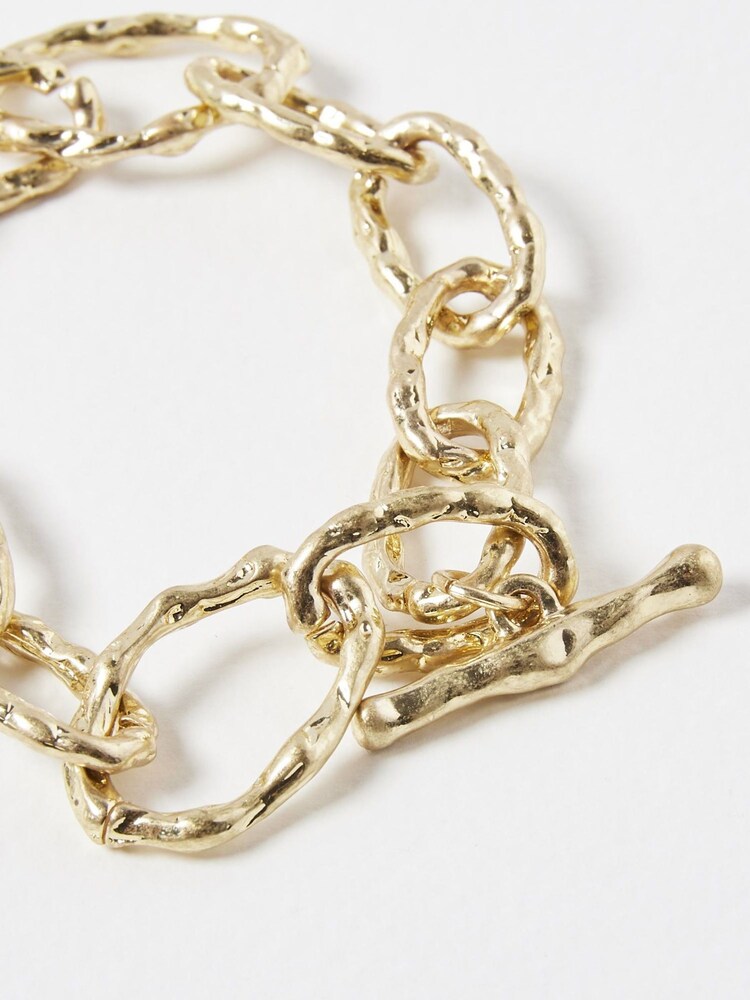 Oliver Bonas Gold Tone Deryn Textured Chunky Links T-Bar Bracelet - Image 4 of 4