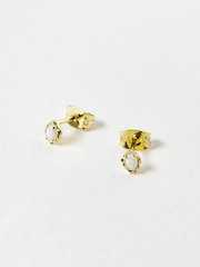 Oliver Bonas White Opalite Dara Gold Plated Stud Earrings - Image 1 of 4