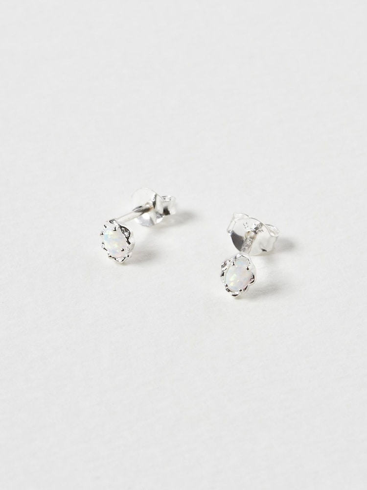 Oliver Bonas White Opalite Dara Silver Plated Stud Earrings - Image 1 of 4