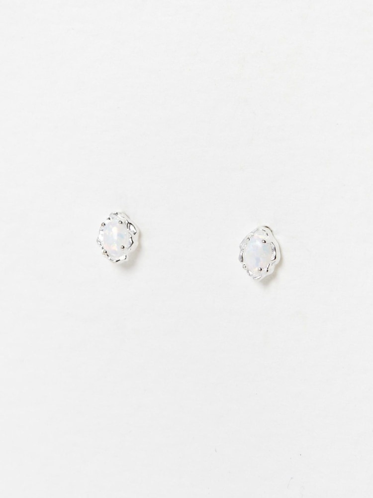 Oliver Bonas White Opalite Dara Silver Plated Stud Earrings - Image 2 of 4 Oliver Bonas White Opalite Dara Silver Plated Stud Earrings - Image 2 of 4