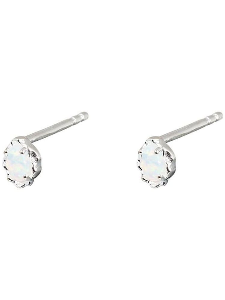 Oliver Bonas White Opalite Dara Silver Plated Stud Earrings - Image 4 of 4
