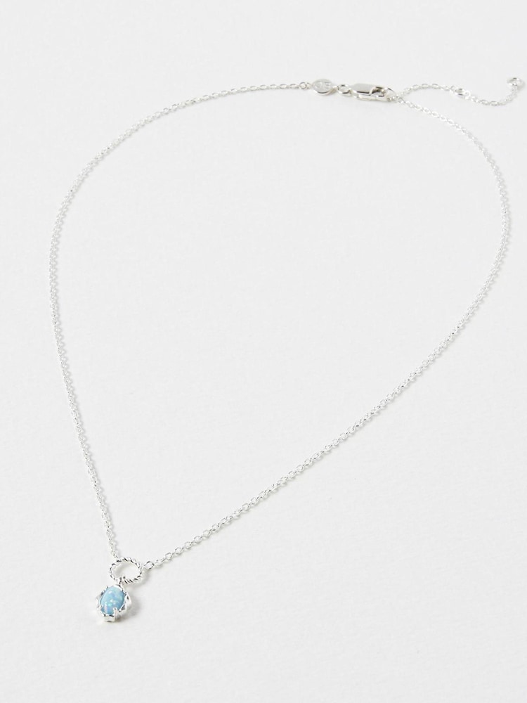 Oliver Bonas Blue Dara Opalite Loop Drop Silver Plated Pendant Necklace - Image 1 of 4 Oliver Bonas Blue Dara Opalite Loop Drop Silver Plated Pendant Necklace - Image 1 of 4