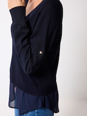 Marineblau/blau - Lagenpullover mit V-Ausschnitt und Utility-Taschen - Bild 3 von 5