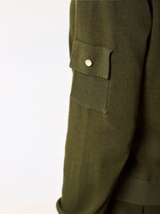 Khaki Green V-Neck Utility Pocket Layer Jumper - Image 4 of 6