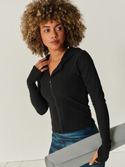 Black Ribbed Yoga Jacket - Image 1 of 6