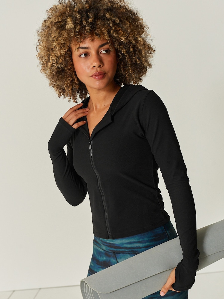 Black Ribbed Yoga Jacket - Image 1 of 6