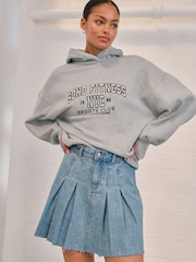 Grey Marl New York City Graphic Oversized Relaxed Fit Active Longline Overhead Hoodie - Image 1 of 6
