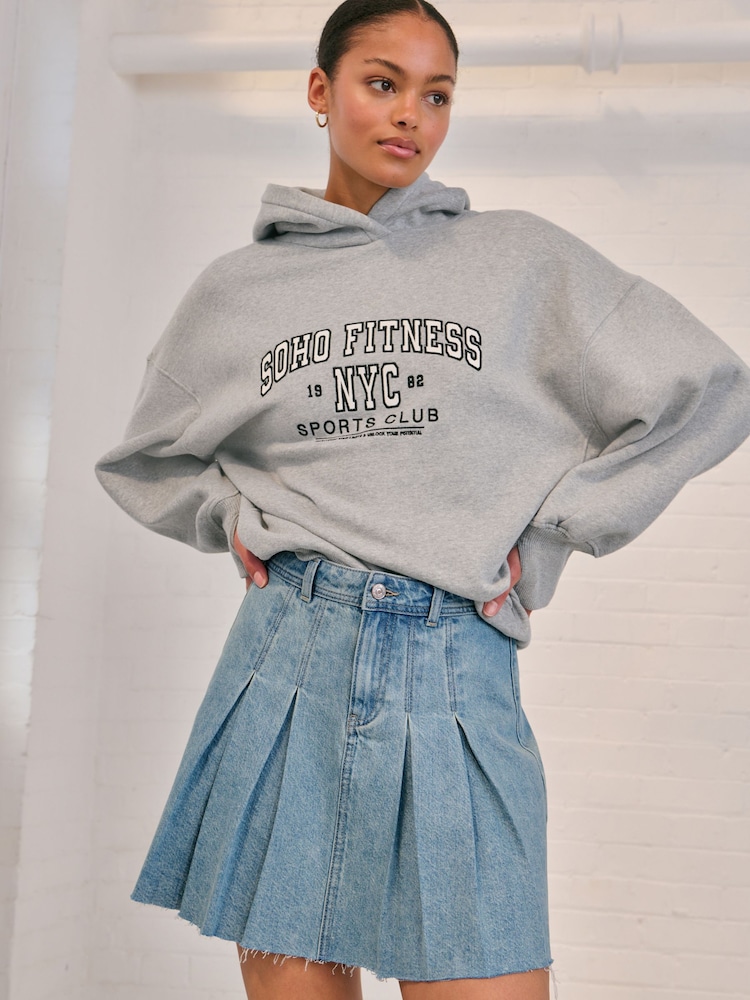 Grey Marl New York City Graphic Oversized Relaxed Fit Active Longline Overhead Hoodie - Image 1 of 6