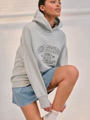 Grey Marl New York City Graphic Oversized Relaxed Fit Active Longline Overhead Hoodie - Image 3 of 6