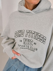 Grey Marl New York City Graphic Oversized Relaxed Fit Active Longline Overhead Hoodie - Image 4 of 6