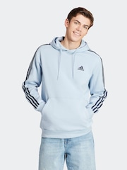 adidas Light Sky Blue Essentials Fleece 3-Stripes 100% Cotton Hoodie - Image 1 of 7