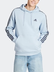 adidas Light Sky Blue Essentials Fleece 3-Stripes 100% Cotton Hoodie - Image 3 of 7