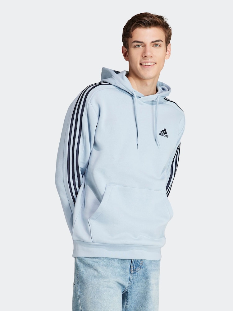 adidas Light Sky Blue Essentials Fleece 3-Stripes 100% Cotton Hoodie - Image 4 of 7