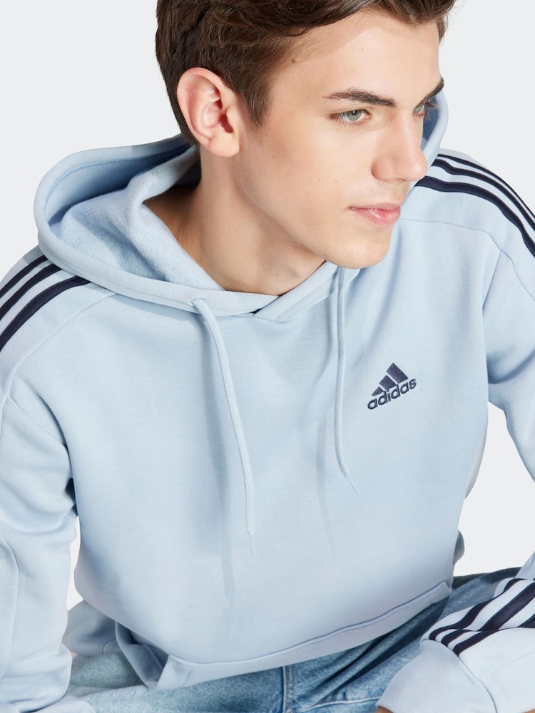 adidas Light Sky Blue Essentials Fleece 3-Stripes 100% Cotton Hoodie - Image 5 of 7