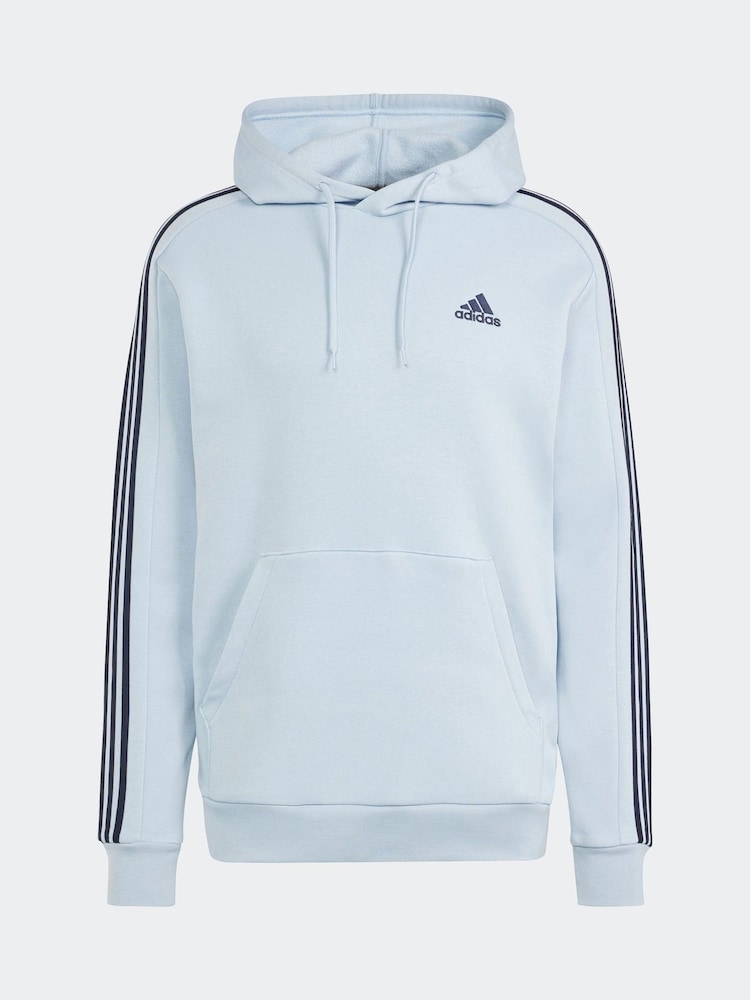 adidas Light Sky Blue Essentials Fleece 3-Stripes 100% Cotton Hoodie - Image 7 of 7