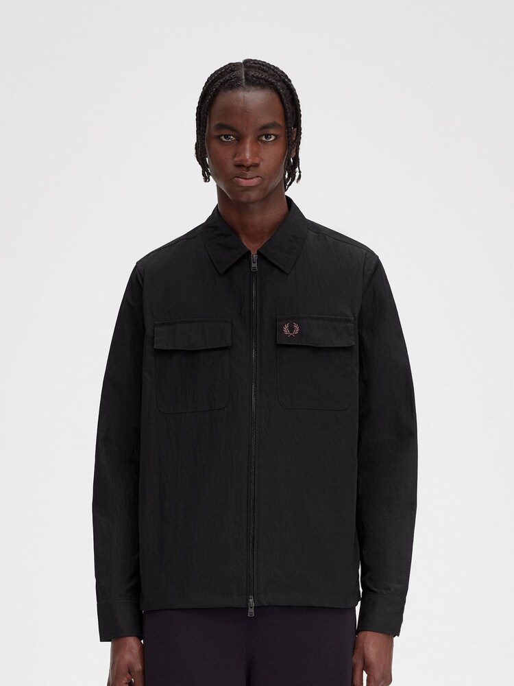 Fred Perry Zip Through Lightweight Black Overshirt - Image 1 of 7