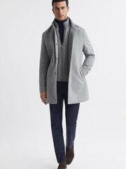 Reiss Grey Dam Wool Removable Insert Longline Coat - Image 1 of 5