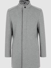 Reiss Grey Dam Wool Removable Insert Longline Coat - Image 2 of 5