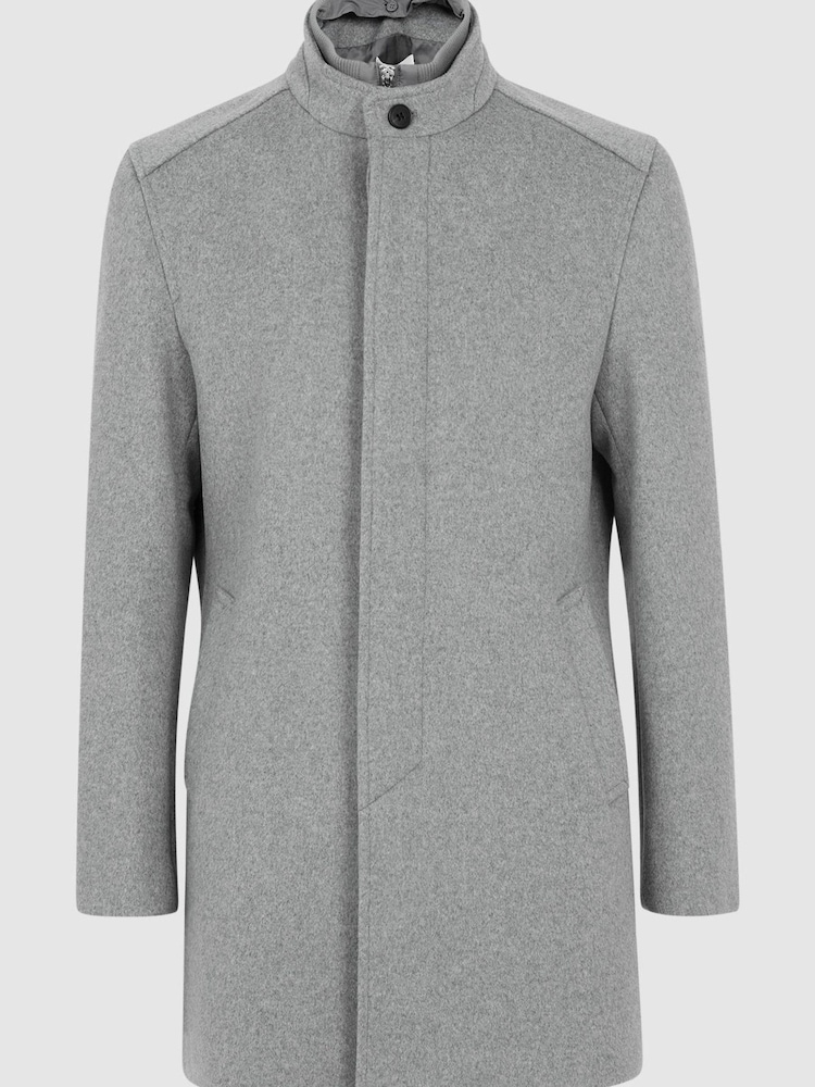 Reiss Grey Dam Wool Removable Insert Longline Coat - Image 2 of 5