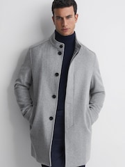 Reiss Grey Dam Wool Removable Insert Longline Coat - Image 3 of 5
