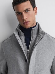 Reiss Grey Dam Wool Removable Insert Longline Coat - Image 4 of 5