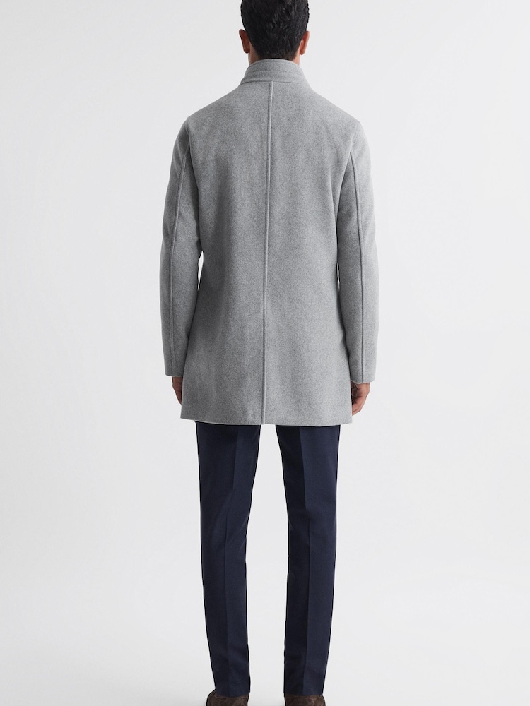 Reiss Grey Dam Wool Removable Insert Longline Coat - Image 5 of 5