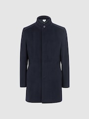 Reiss Navy Dam Wool Removable Insert Longline Coat - Image 2 of 5