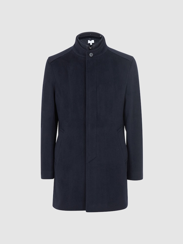 Reiss Navy Dam Wool Removable Insert Longline Coat - Image 2 of 5