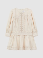 Reiss Ivory Tavi 9-14 yrs Long Sleeve Lace Dress - Image 2 of 6