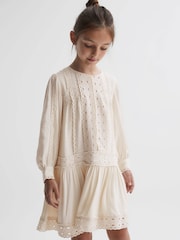 Reiss Ivory Tavi 9-14 yrs Long Sleeve Lace Dress - Image 3 of 6