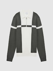 Reiss Gunmetal/Ecru Langland Slim Fit Colourblock Half-Zip Neck Jumper - Image 2 of 4