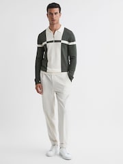Reiss Gunmetal/Ecru Langland Slim Fit Colourblock Half-Zip Neck Jumper - Image 3 of 4