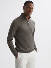 Reiss Mushroom Brown Blackhall Merino Wool Half-Zip Funnel Neck Jumper - Image 1 of 6