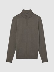 Reiss Mushroom Brown Blackhall Merino Wool Half-Zip Funnel Neck Jumper - Image 2 of 6