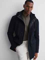 Reiss Mushroom Brown Blackhall Merino Wool Half-Zip Funnel Neck Jumper - Image 3 of 6