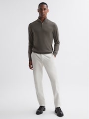 Reiss Mushroom Brown Blackhall Merino Wool Half-Zip Funnel Neck Jumper - Image 4 of 6