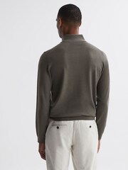 Reiss Mushroom Brown Blackhall Merino Wool Half-Zip Funnel Neck Jumper - Image 5 of 6