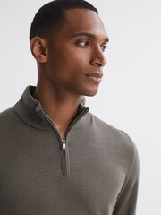 Reiss Mushroom Brown Blackhall Merino Wool Half-Zip Funnel Neck Jumper - Image 6 of 6