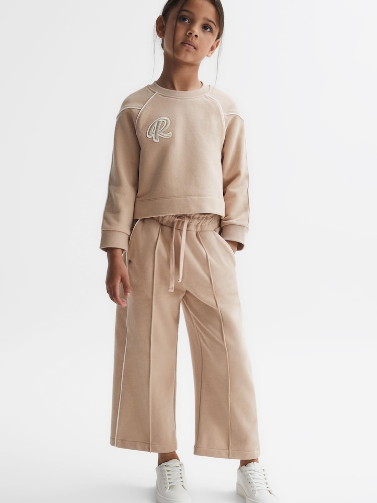 Reiss Camel Julia 9-14 yrs Embroidered Crew Neck Sweatshirt - Image 1 of 6